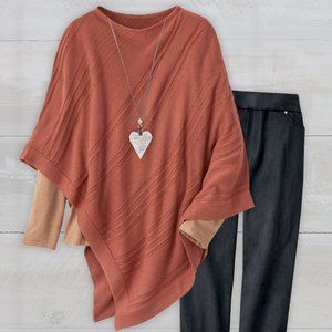 Coldwater Creek Ribbed Fall Foliage Poncho